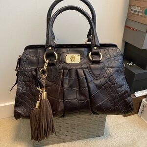 Elegant Brown Crocodile-Embossed Handbag